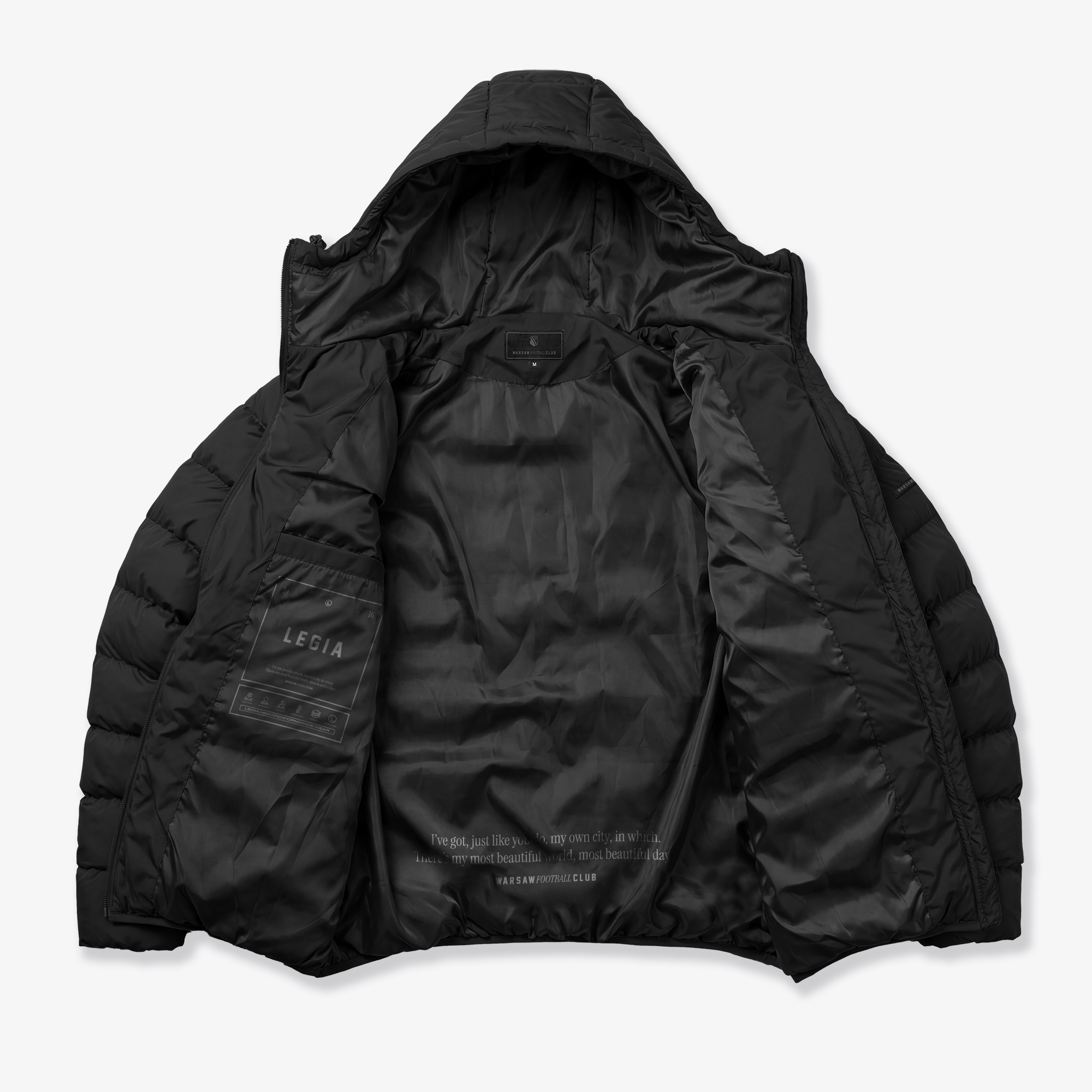 Czarna zimowa pikowana kurtka Syrenka Warsaw Football CLub