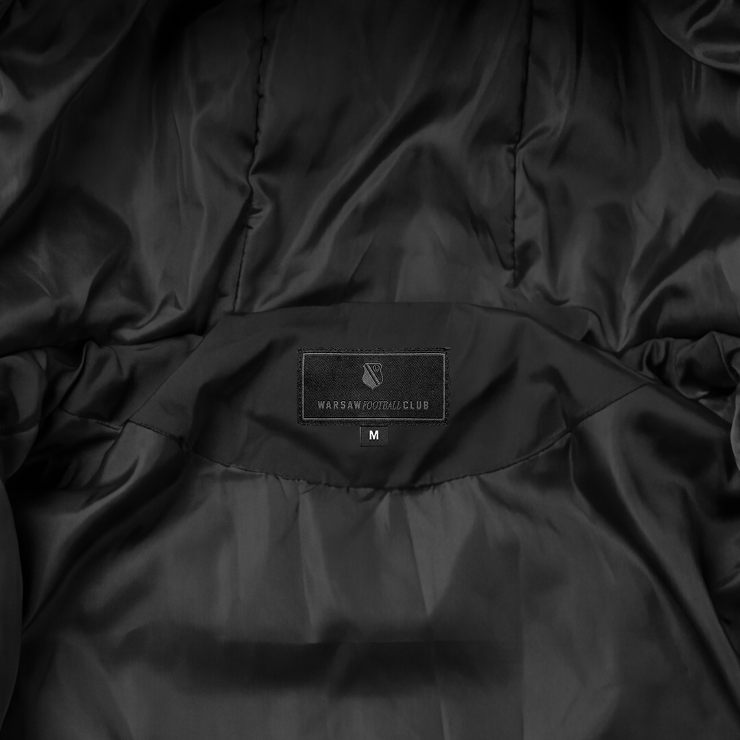 Czarna zimowa pikowana kurtka Syrenka Warsaw Football CLub